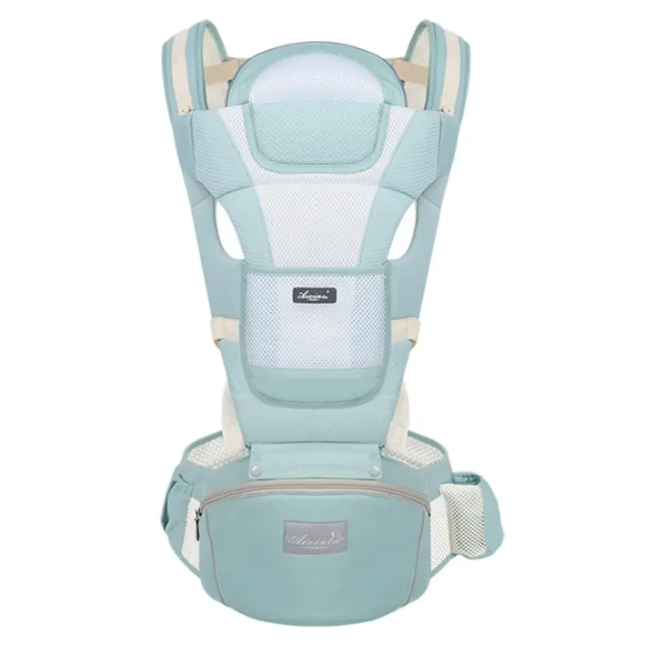 Portador de Bebé con asiento lumbar, versátil 9 en 1 Baby Wrap Carrier para recién nacido a Niño, todas las Estaciones, Portador de Bebé ergonómico, moChila de Bebé Manos libres, 7-45 lbs (verde) - 1
