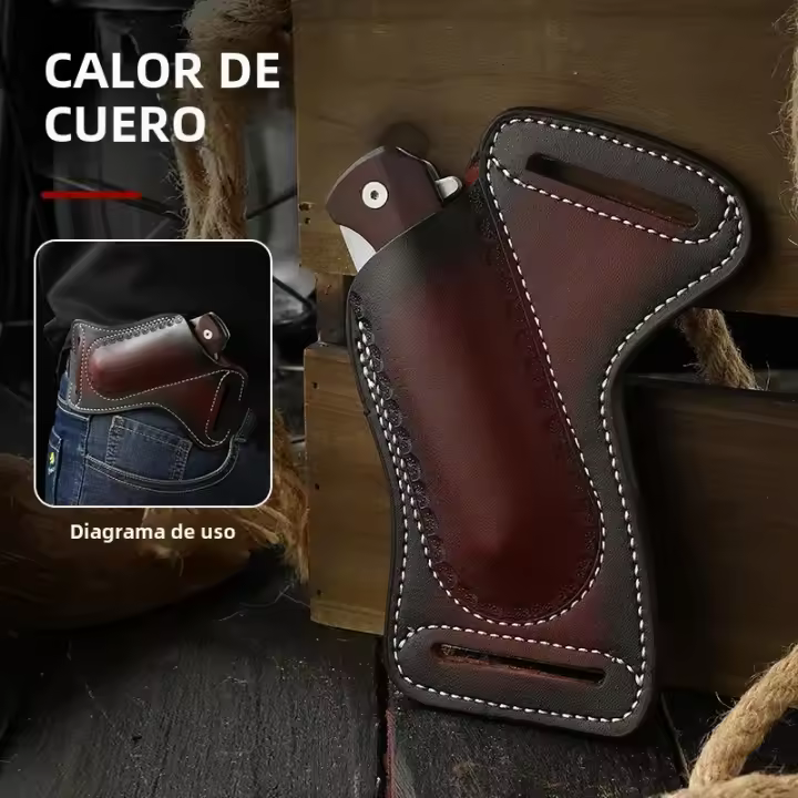 Cubierta De Cinturón De Cuero Vintage Para Herramientas Al Aire Libre Bolsa De Almacenamiento EDC Porta Knives Mini Plegables Soporte De Cuero Vaca Para Cuchillos - 1