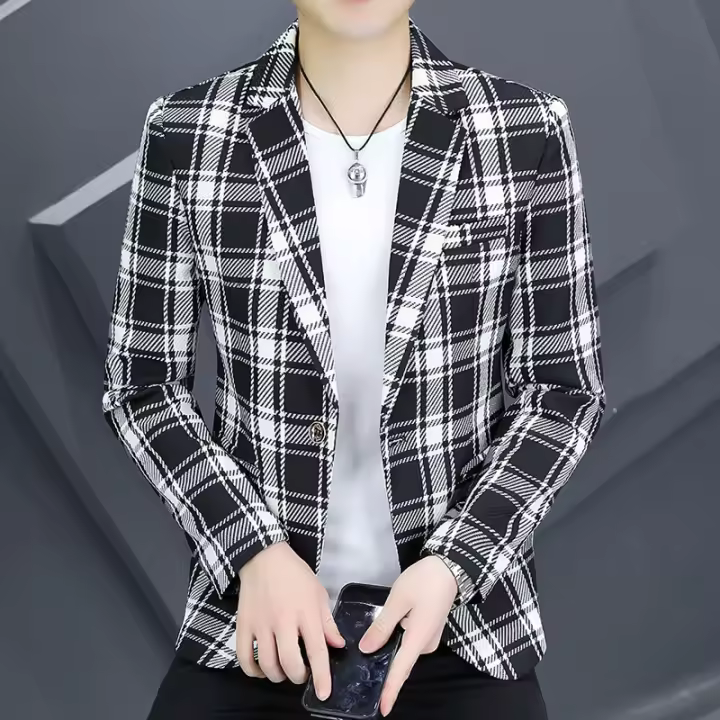 Chaleco a Cuadros Para Hombre Corte Ajustado Estilo Casual Business Moda Elegante Chaqueta De Alta Calidad Para Ocasiones Formales - 1
