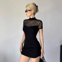 CUTENOVA Vestido Mini Dark Goth Y2k Bodycon Para Mujer Transpirable Patchwork See through Fiesta Streetwear Polyester Spandex - details 2