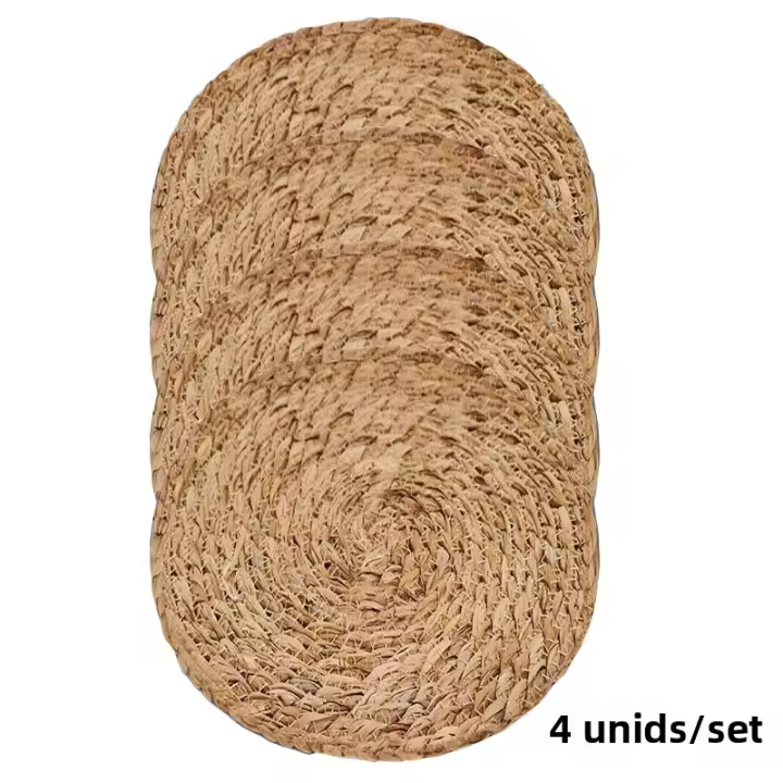 4pcs Tapetes De Lugar Redondos Tejidos De Rotura 30cm Naturales Resistentes Al Calor Hechos a Mano Para Mesa De Comedor Estilo Japonés - 1