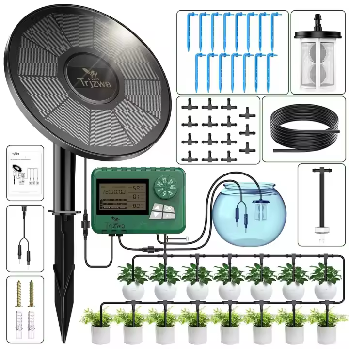 Kit De Riego Por Drip Para Invernadero Con Manguera De 15 M Y Timer Automático Para Plantas En Macetas Equipo De Riego Solar - 1