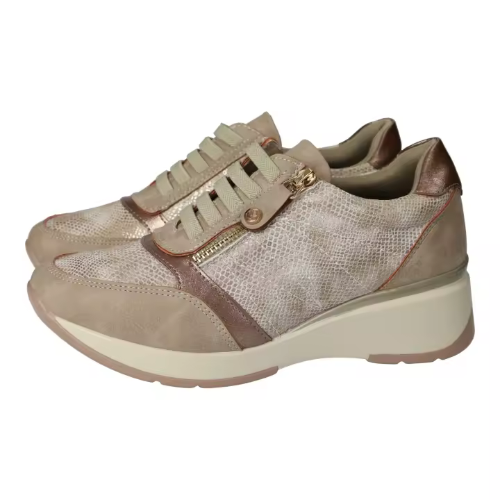 Deportivos marca MYSOFT para mujer en color beige. Deportivos casuales con cuña para mujer en color beige, cierre de cremallera y bandas elásticas, zapatos cómodos para usar a diario - 1