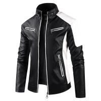Chaqueta De Motocicleta De Cuero PU Para Hombres Con Cuello Erguido Y Bloque De Colores Equipamiento De Motocicleta Casual - details 5