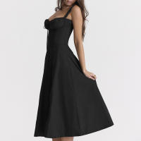 Vestido De Playa Para Mujer Con Estampado Floral Cuello Cuadrado Ajuste Frontal Y Abertura En Pierna Midi Polyester Sin Mangas Vestido De Noche - details 40