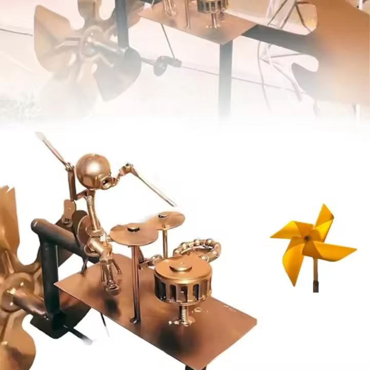 Molino de viento de metal hecho a mano, figuras y estatuas de percusionistas, decoración de jardín, figura de arte rockero, para exteriores, patio (1 unidad) - 1