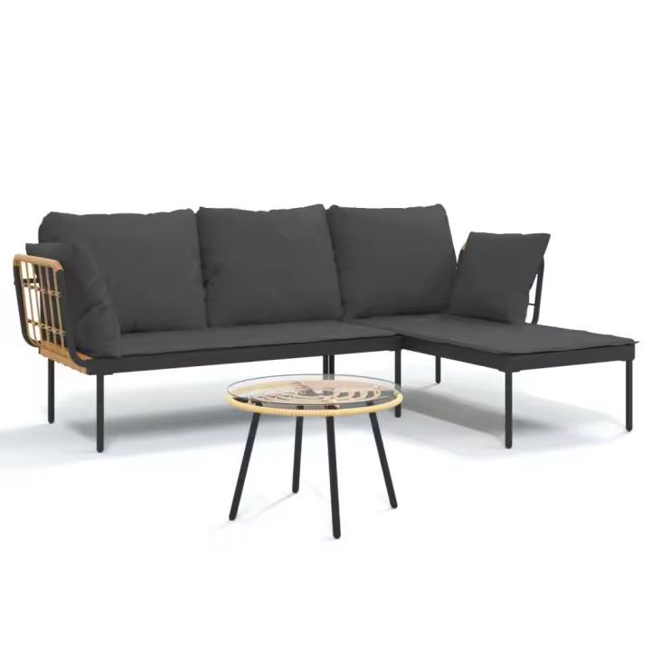 vidaXL Set muebles jardín 3 pzas y cojines gris oscuro ratán sintético - 1