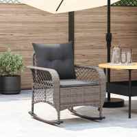 vidaXL Silla mecedora de jardín con cojines ratán sintético beige en color beige y crema/Gris/Gris y azul y más | cómodas modernas ergonómicas para comedor cocina salón hogar - details 1