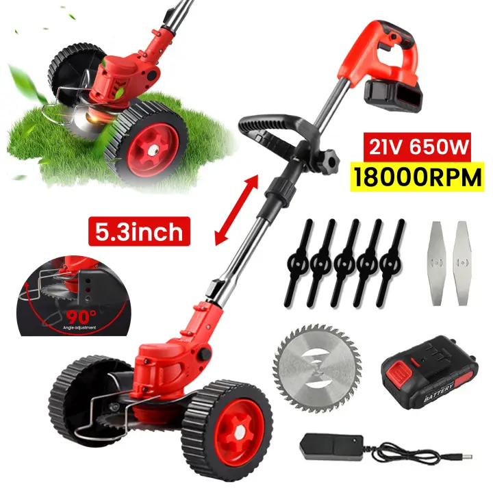 Cortacésped eléctrico 650W, 21V, 18000 rpm, 1300mAh, pértiga telescópica regulable - 1 batería - 1