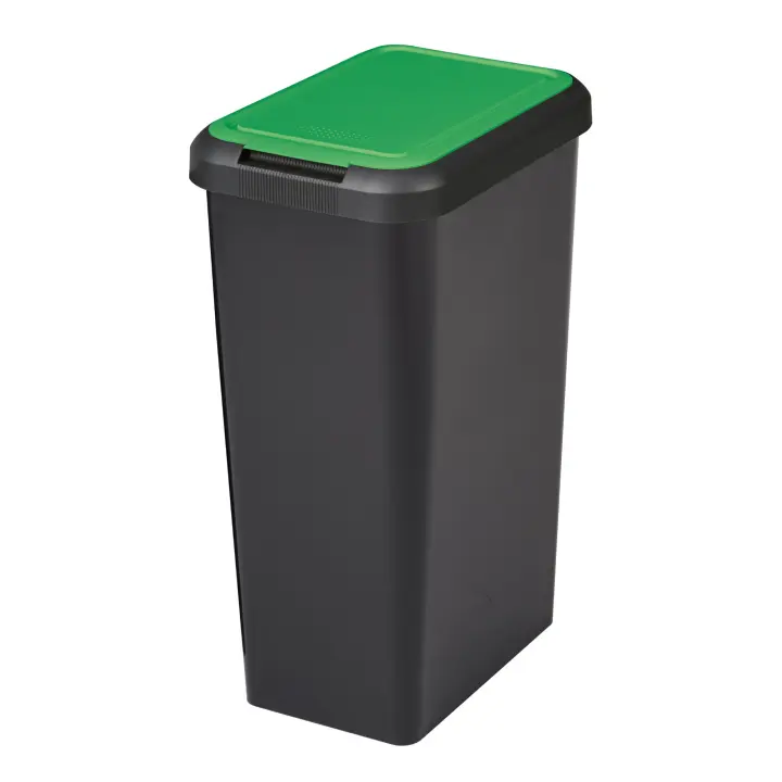 Tontarelli Papelera Touch&lift 45 Litros Negro con Tapa Verde - Cubo de Basura - 1