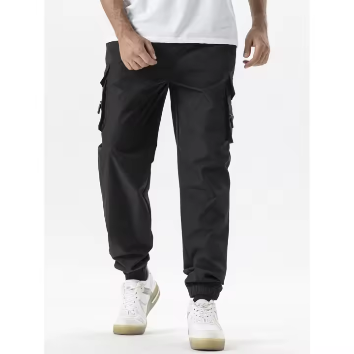 Pantalones Casuales Para Hombre Color Sólido Talla Grande Estilo Recto Con Cinturón Y Bolsillos Multifuncionales Para Trabajo Y Raparropa De Verano Y Primavera Adecuados Para Exterior Y Día - 1