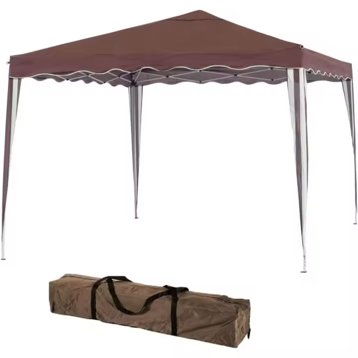 Carpa Cenador Gazebo Plegable 3 x 3 m Marrón | Mejores Tubos de Acero de Alta Resistencia Plegables, Antiviento, Protección UV, Bolsa de Transporte| para Playa, Camping, Jardín, Exteriores - 1