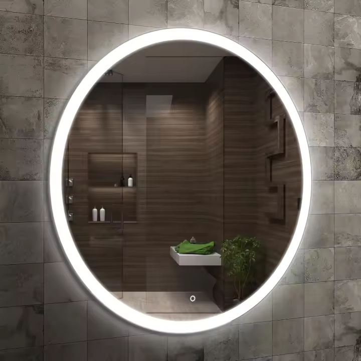Espejo de baño Redondo con Luces LED, Espejo de baño Redondo LED con Interruptor táctil, Espejo Circular con Luces LED Frontal en Blanco Natural - 1