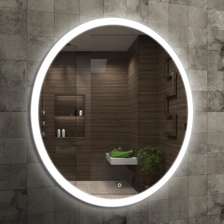 Espejo de baño Redondo con Luces LED, Espejo de baño Redondo LED con Interruptor táctil, Espejo Circular con Luces LED Frontal en Blanco Natural - 1