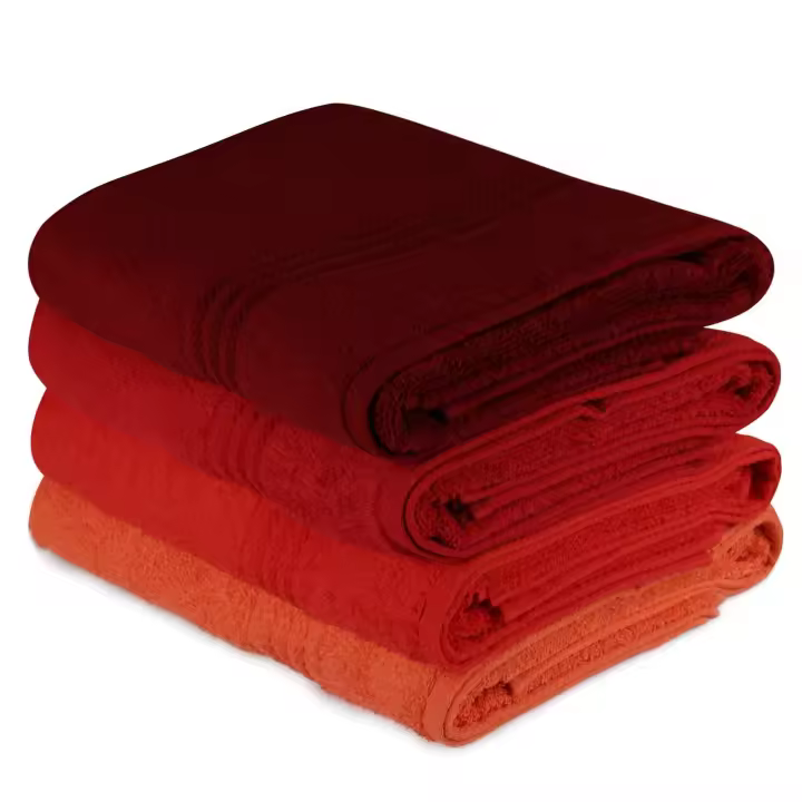 Wellhome Juego de Toallas de Baño 4 Piezas 100% Algodón Naranja Pálida, Naranja, Rojo y Fucsia - Suave y Absorbente - 1