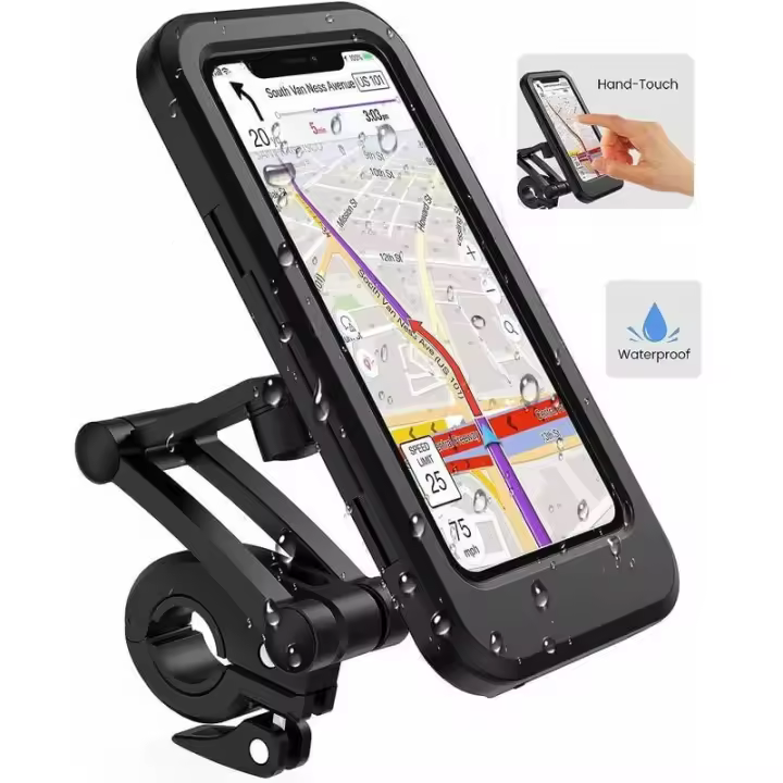 Soporte para Teléfono Celular para Bicicleta, Soporte para Smartphone Impermeable with Pantalla Táctil, Giratorio de 360 °, Altura Ajustable hasta 6,7 Pulgadas, De Motocicleta A, Negro - 1