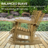 Outsunny Silla Mecedora de Madera Mecedora Balancín con Reposabrazos y Diseño Listones Carga 130 kg para Jardín Terraza Porche Patio 86x64x85 cm Natural - details 4