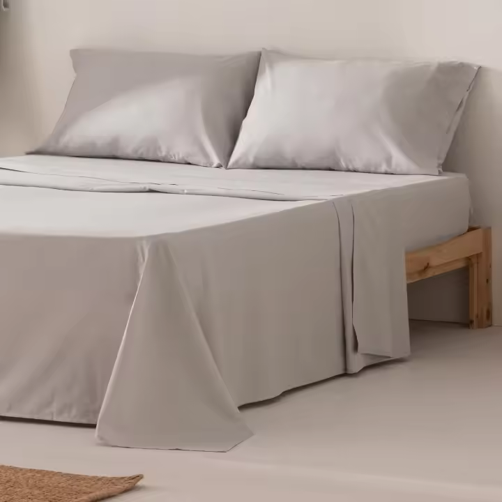 Juego de sábanas 160*240cm, 100% algodón, juego de 3 piezas, transpirable, suave, gris claro - 1