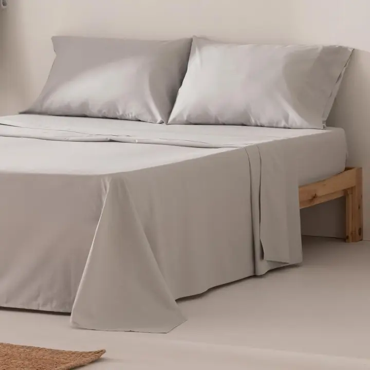 Juego de sábanas 160*240cm, 100% algodón, juego de 3 piezas, transpirable, suave, gris claro - 1