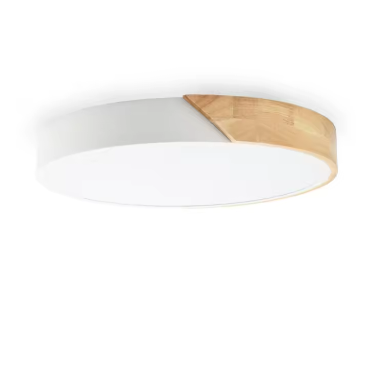 ALPINALUZ Plafón LED Circular Ø40cm, 30W, 3000LM, Metal Blanco y Madera Natural, Luz Seleccionable (3000K-4000K-6000K) - 1