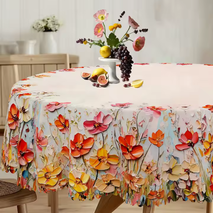 Mantel De 1 Pieza Con Textura De Pintura a Óleo Y Patrón De Flores Silvestres Lavable En Máquina Decoración Para Primavera Y Verano Apto Para Restaurantes Cafeterías Hogar Y Exterior - 1