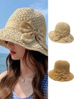 Sombrero De Paja Hecho a Mano Para Mujer Moda Verano Con Lazo Plegable Protección Solar Panamá Amplia De Pico Sombrilla Para Playa Y Uso Diario - details 0