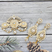 Juego De Broches Y Aretes De Arábiga Sunspicems Para Mujer En Color Oro Con Cristales Azul Y Rosa Flor Marruecos Joyería Broche Caftán Trendy - details 4