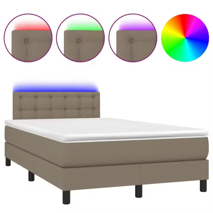 vidaXL Cama box spring con colchón y LED tela gris taupe 120x200 cm - 1