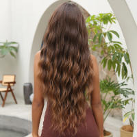 Pelucas Sintéticas Largas De Ombre Marrón Rubia Con Franja Para Mujeres Afro Peluca Cacheada Resistente Al Calor Para Uso Diario Cosplay - details 12