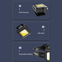 Linterna Frontal Multifuncional Mini COB LED Recargable Por USB Con Ángulo Ajustable Para Pesca Nocturna Y Uso General - details 8