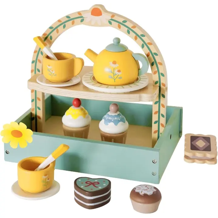Juego de Postre De Madera para Fiesta de té, pastel y juguetes para Niños, juego de té para niños, juego de simulación, juegos de accesorios de cocina de comida de Madera para niños. - 1