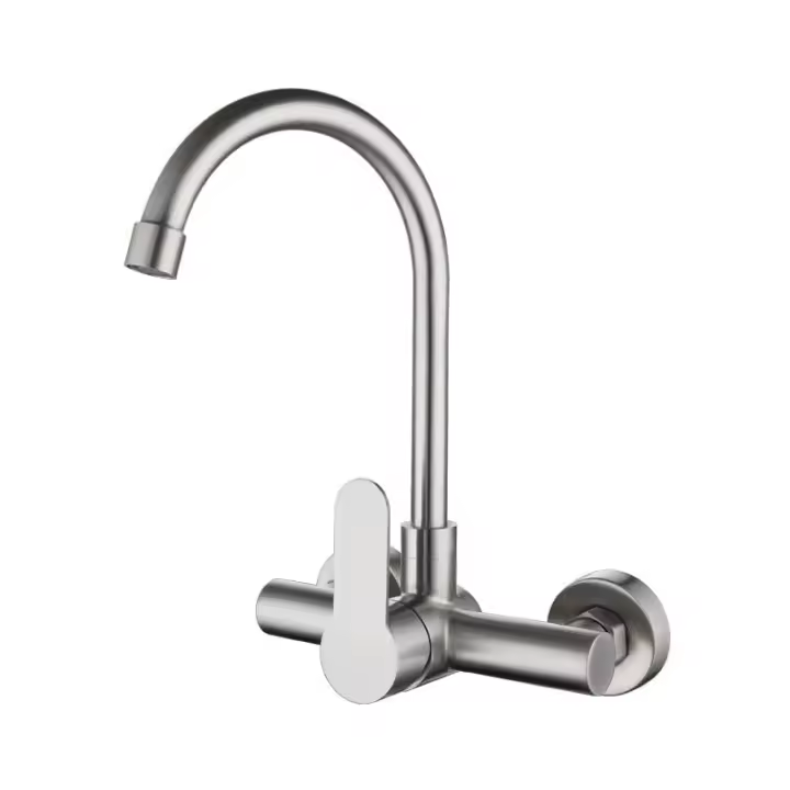 CA Grifo de cocina de acero inoxidable giratorio de doble orificio para agua caliente y fría para fregadero de cocina - 1