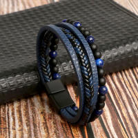 Pulsera Volcánica De Piedra Con Cuero Y Tratamiento Magnético Para Alivio Del Emancipación Pulsera De Salud Para Hombres - details 4