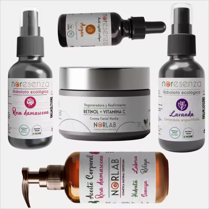 Rutina Antiedad Reafirmante Noresenza - Aceite de argán BIO - Crema retinol vitc C - Tónico lavanda - Tónico rosa de damasco - Aceite corporal rosa de damasco - 1