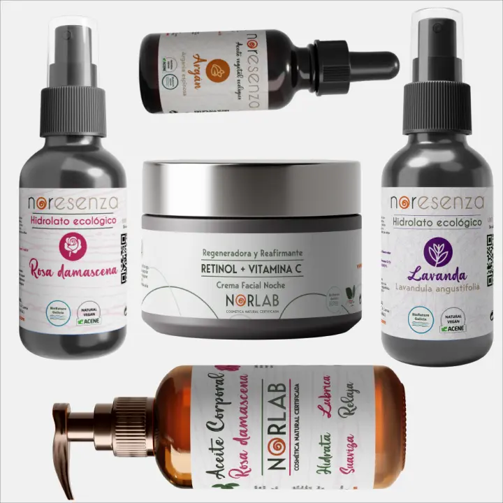 Rutina Antiedad Reafirmante Noresenza - Aceite de argán BIO - Crema retinol vitc C - Tónico lavanda - Tónico rosa de damasco - Aceite corporal rosa de damasco - 1