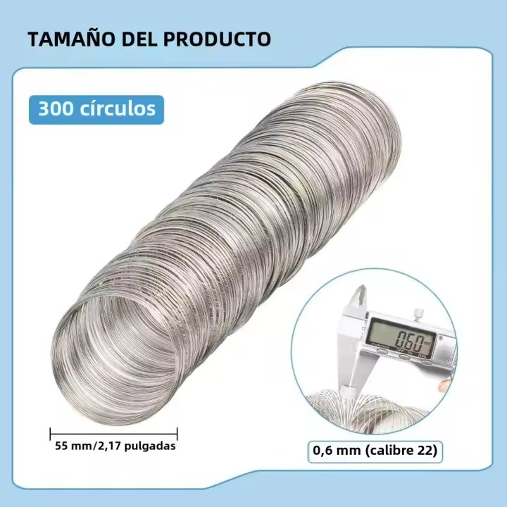 Hilo De Memoria Para Joyería 300 Bucle Hilo De Acero Para Pulseras De Pulsera Y Joyería De Enredo DIY Kit De 22 Ga 55mm - 1