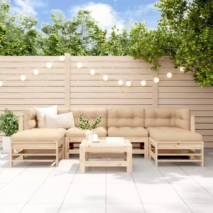 vidaXL Juego de muebles de jardín 7 piezas madera maciza de pino - 1