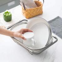 Colador sobre el fregadero, cesta de colador oval extensible de malla fina de acero inoxidable con asas de agarre de goma para fregadero de cocina - details 4