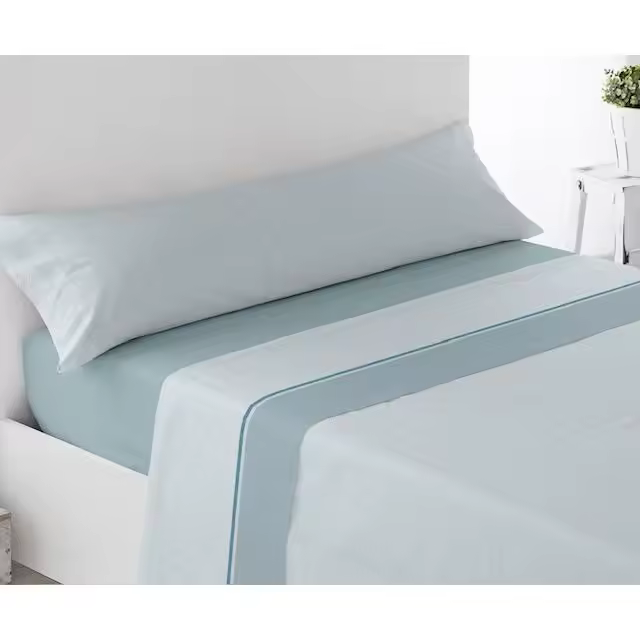 Juego de sábanas ligero, suave, fresco. Infantil, Beige, Azul, Juego de Cama 100% Microfibra tacto Satén. Cama de 90 y 105. Primavera, Verano. Dormitorio Elegante, Alegre, Colorido,Luz. - 1