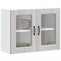 vidaXL Armario pared cocina puerta de cristal Kalmar negra en color Negro/Roble Sonoma/Roble ahumado y más | almacenamiento funcional diseño moderno para baño dormitorio sala - details 4