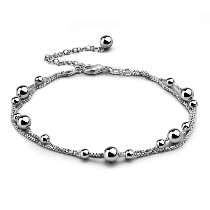 Wabjtam 925 Sterling Silver Double Box Chain Foot Chain Barefoot Beach Jewelry 28cm - 1