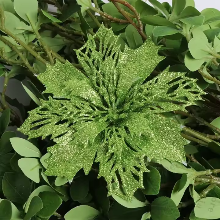 Adornos De Navidad 5/10Pcs Flor Plateada Brillante Para Decoración De Árbol Y Hogar Tamaño 11/16cm Ornaments De Año Nuevo Xmas - 1