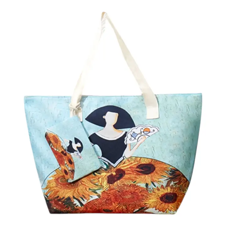 Bolso de playa plegable grande con cremallera con diseño de La Menina Bolso de hombro ligero y duradero con monedero incluido, ideal para compras, camping y viajes, diseño de hojas tropicales impreso, múltiples colores disponibles - 1