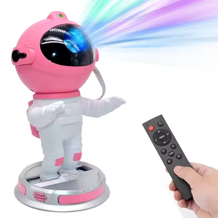 Proyector De Noche Estelar Con Timer Y Control Remoto Astronauta Galaxia Nebulosa Rosa 360° Ajustable Decoración Para Habitación De Niños - 1