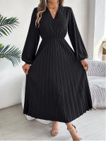 Vestido Largo De Mujer Elegante Con Tres V-Neck Y Cintura Ajustada Estilo Europeo Y Americano Para Otoño E Invierno - details 18