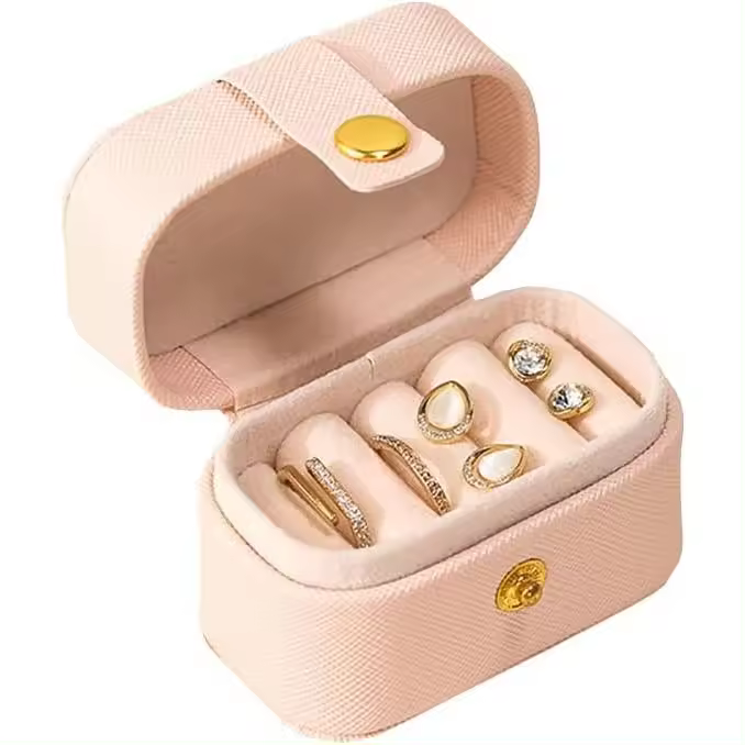 Estuche pequeño de cuero PU para joyería de viaje, Mini Caja de almacenamiento de anillos, joyero portáthil, organizer - 1