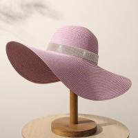 Sombrero De Sol Para Mujer Y Hombre Color Sólido De Moda Con Rhinestone 14cm Grande Paja Resistente Al Sol Plegable Para Playa Y Viajes - details 20