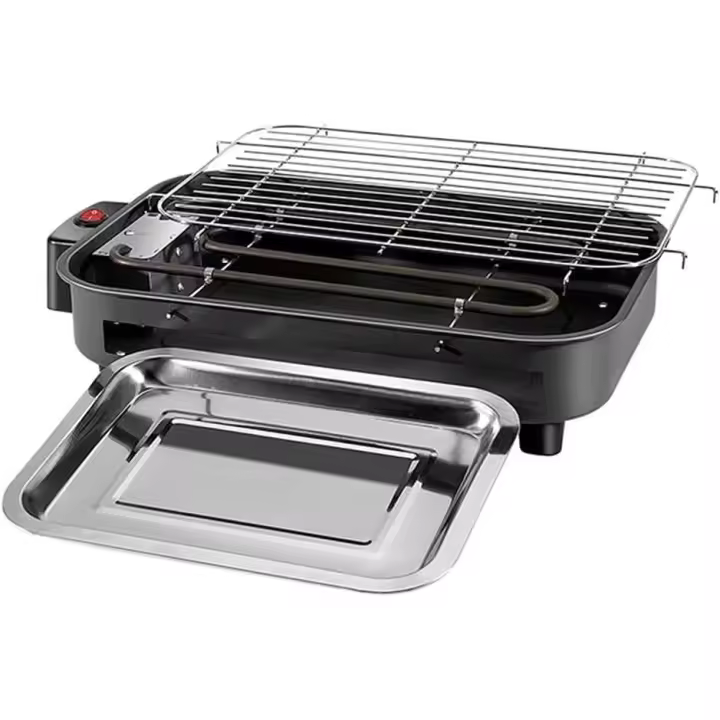 Barbacoa Teppanyaki sin Humo, Parrillas eléctricas multifunción de 1300W, Bandeja De Barbacoa Parrilla Sin Humo Mesa De Barbacoa Interior Parrilla Eléctrica Barbacoa De Estilo Coreano Placa Antiadherente, Control De Calor Termostático Ajustable - 1