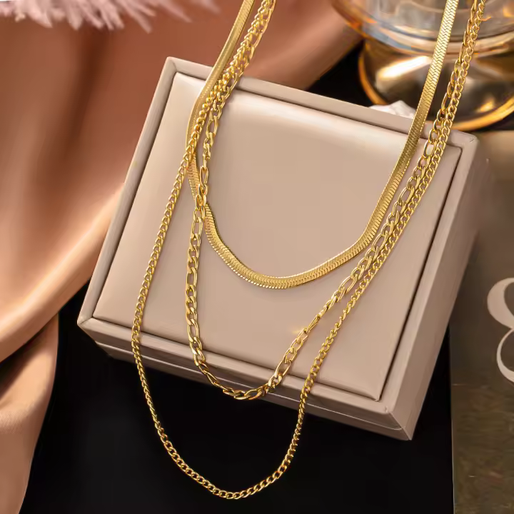 Collar De Acero Inoxidable 316L Color Oro Para Mujer Cadena Tríptica 2022 Tendencia De Calle Punk Joyería Resistente Al Rust Never out of Style - 1