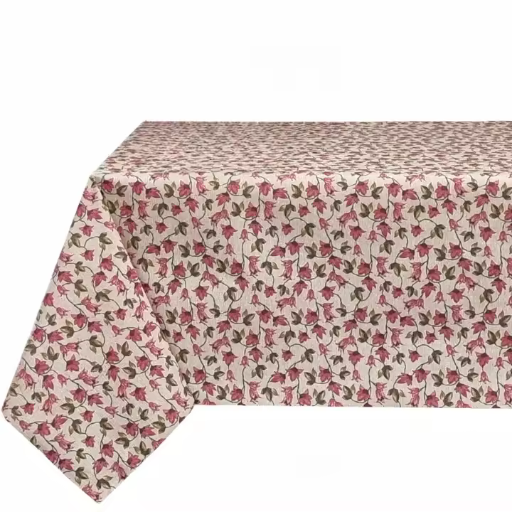 Mantel antimancha, Fiesta,cocina, Rectangular, Lavable, Impermeable, Flores，Hoja verdes ，Rosa - 1